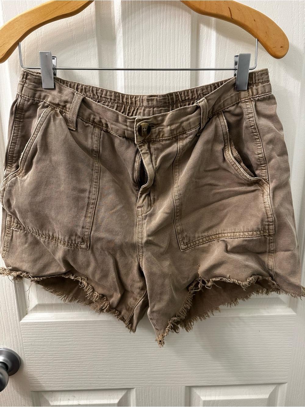 aerie Taupe Frayed Hem Utility Jean Shorts